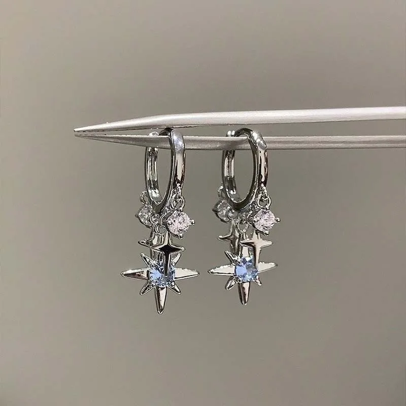 Men'S Accessories Jewelry Sale - Blue Zircon Star Tassel Pendant Earrings